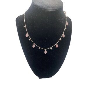 Baroni Sterling Silver Pink Crystal Station Necklace With Dangles
